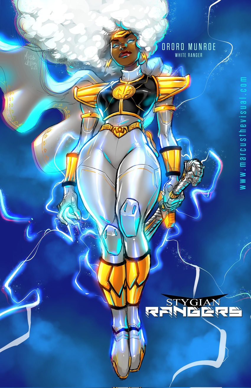 1girls dark-skinned_female dark_skin female female_only fully_clothed hair_on_head hips marcuswilliams marvel marvel_comics mutant ororo_munroe power_rangers solo storm_(x-men) superheroine tommy_oliver_(cosplay) voluptuou_female voluptuous white_hair white_ranger_(cosplay) wide_hips x-men