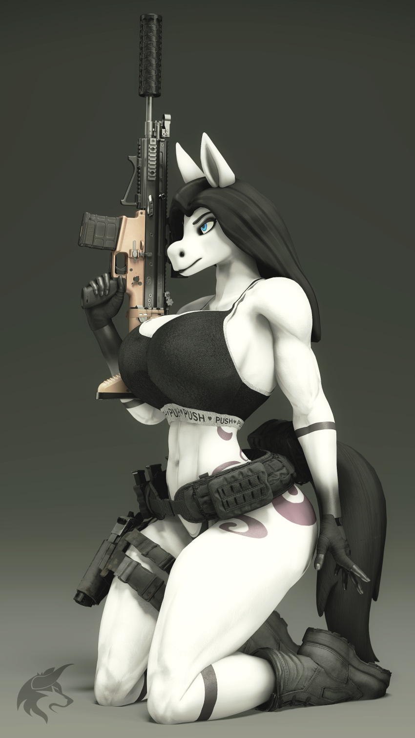 3d_(artwork) absurd_res anthro assault_rifle azulsion_(ludexus) big_breasts black_hair blue_eyes boots breasts clothing digital_media_(artwork) equid equine fan_character female footwear gun hair handgun hi_res ludexus mammal marksman pistol ranged_weapon rifle scar-h solo source_filmmaker_(artwork) tactical_gear tail thick_thighs underwear weapon