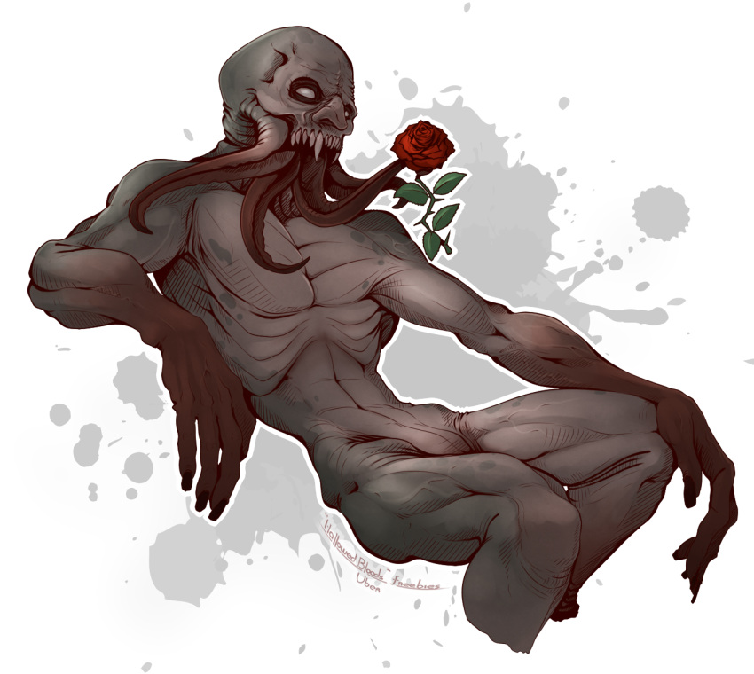 bloodsucker creepy freebies gift hi_res humanoid kredri male monster nude pose s.t.a.l.k.e.r. simple_background sitting solo tentacle teratophilia vampire