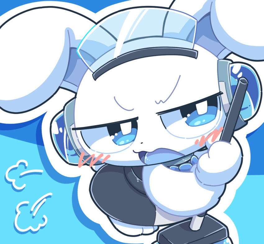 ambiguous_gender angry anthro blush broom chibi cleaning_tool clothing electronics embarrassed headphones hi_res lagomorph leporid machine maid_uniform mammal nettsuu rabbit robot solo uniform unknown_character