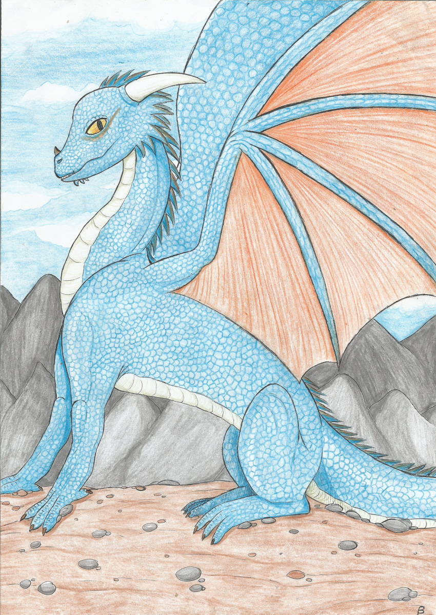 69beas claws dragon english_text feral hi_res horn mythological_creature mythological_scalie mythology portrait scales scalie side_view solo tail text three-quarter_portrait traditional_media_(artwork) wings