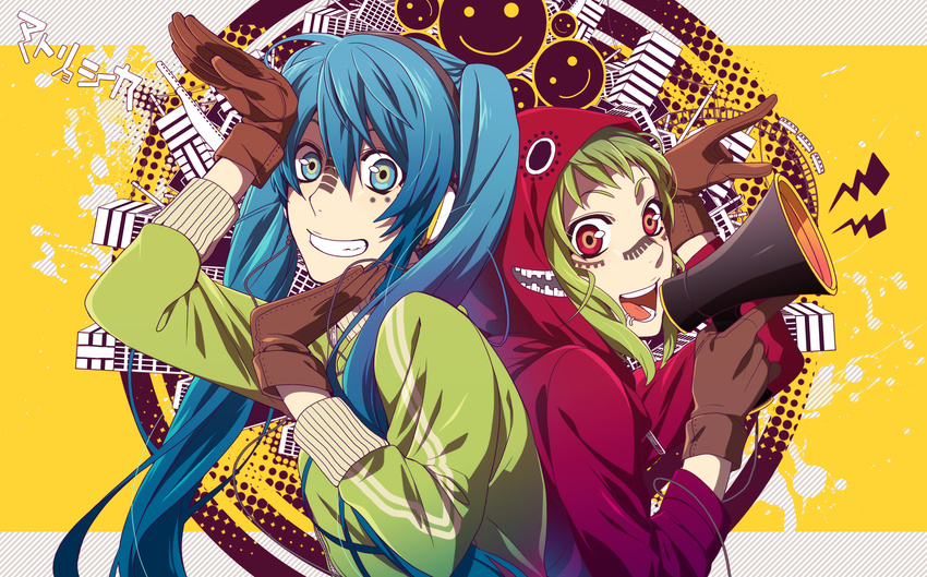 gumi hatsune_miku headphones matryoshka_(vocaloid) sena_(mineruba) vocaloid