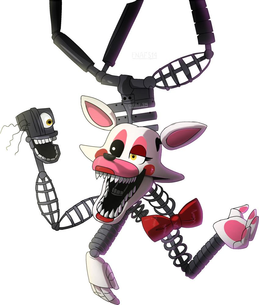 2020 2_heads 4_fingers absurd_res alpha_channel ambiguous_gender animatronic anthro black_sclera bow_tie calesote514 canid canine eyeshadow fingers five_nights_at_freddy's five_nights_at_freddy's_2 fox grey_body half-closed_eyes hi_res lipstick machine makeup mammal mangle_(fnaf) mangled multi_head multi_limb narrowed_eyes open_mouth open_smile pawpads pink_body pink_pawpads robot scottgames sharp_teeth signature simple_background smile solo teeth transparent_background white_body yellow_eyes