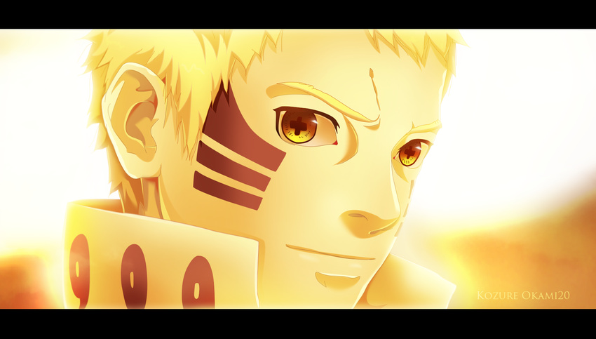 1boy bad_id bad_pixiv_id blonde_hair boruto:_naruto_next_generations highres kishimoto_masashi kozureokami20 letterboxed male_focus naruto naruto_(series) self-upload serious smile solo third-party_edit uzumaki_naruto uzumaki_naruto_(kurama_mode) yellow_background