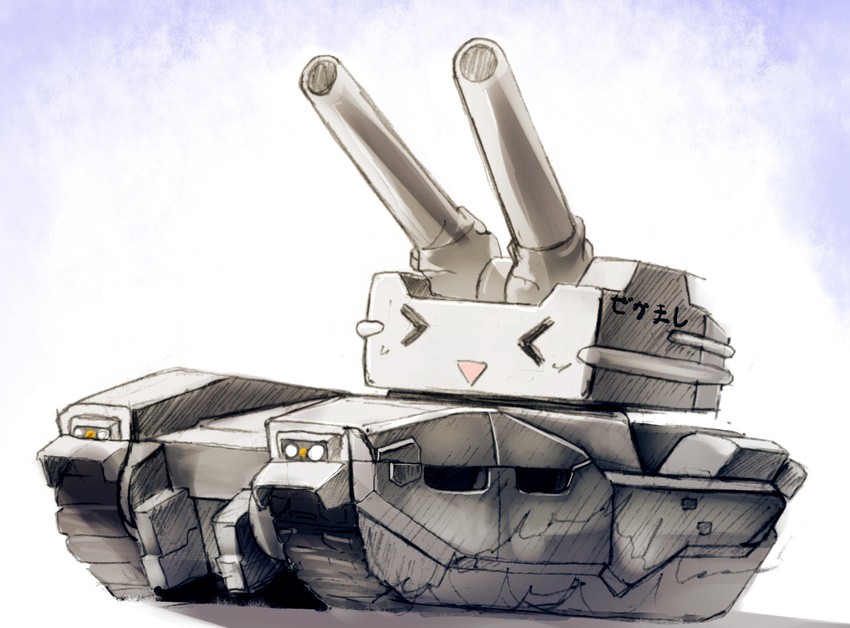 >_< caterpillar_tracks closed_eyes commentary_request gundam gundam_ms_igloo kantai_collection military military_vehicle motor_vehicle no_humans onibi_(foxhound4185) rensouhou-chan tank translated type_61_(gundam) vehicle_focus