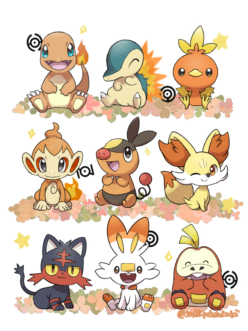 2024 3:4 ambiguous_gender anthro avian canid canine charmander chimchar closed_eyes countershade_torso countershading cyndaquil felid feline fennekin feral fire flaming_tail fuecoco generation_1_pokemon generation_2_pokemon generation_3_pokemon generation_4_pokemon generation_5_pokemon generation_6_pokemon generation_7_pokemon generation_8_pokemon generation_9_pokemon group hi_res inner_ear_fluff lagomorph litten mammal nintendo one_eye_closed open_mouth open_smile orange_body pokemon pokemon_(species) primate red_body saki_pokeoekaki scalie scorbunny smile suina tail tepig torchic tuft unown_(pokemon)