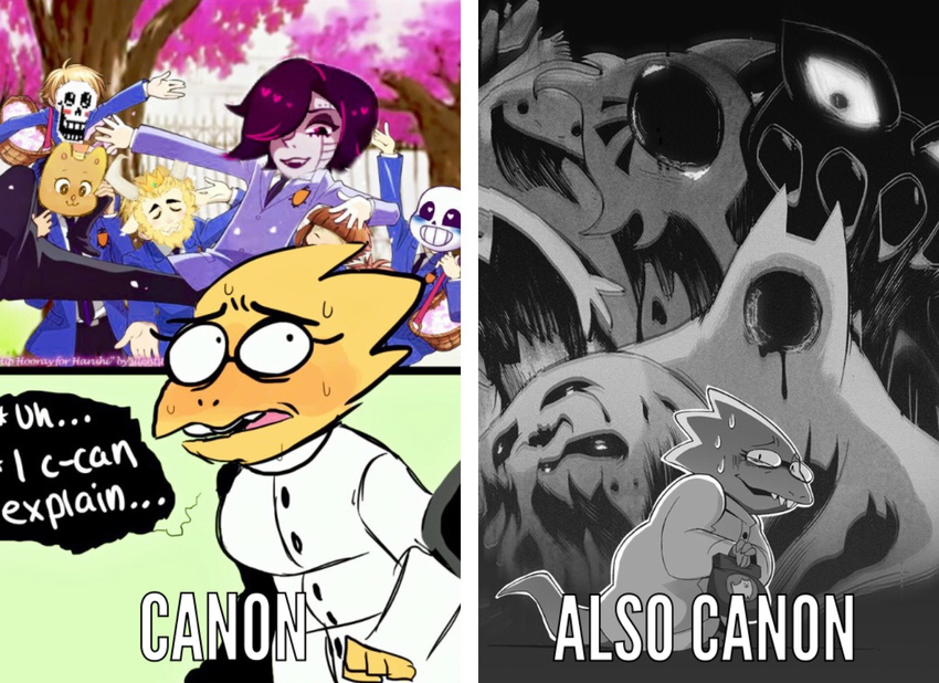 alphys colored comparison creepy eyewear female ffsade glasses hi_res lizard nerd ouranhighschoolhostclub parody poster reptile satire scalie spoiler undertale undertale_(series) xandermartin98