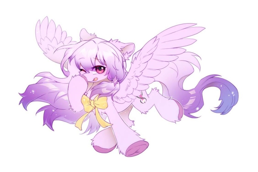 2023 accessory cutie_mark equid equine fan_character feathered_wings feathers female feral fluffy fur hair hair_accessory hasbro hooves kamina_morna leg_tuft mammal multicolored_hair my_little_pony mythological_creature mythological_equine mythology pegasus pink_body pink_eyes pink_feathers pink_fur pink_hair pink_tail purple_hair purple_tail ribbons simple_background solo swaybat tail tongue tongue_out tuft two_tone_hair two_tone_tail underhoof white_background wings