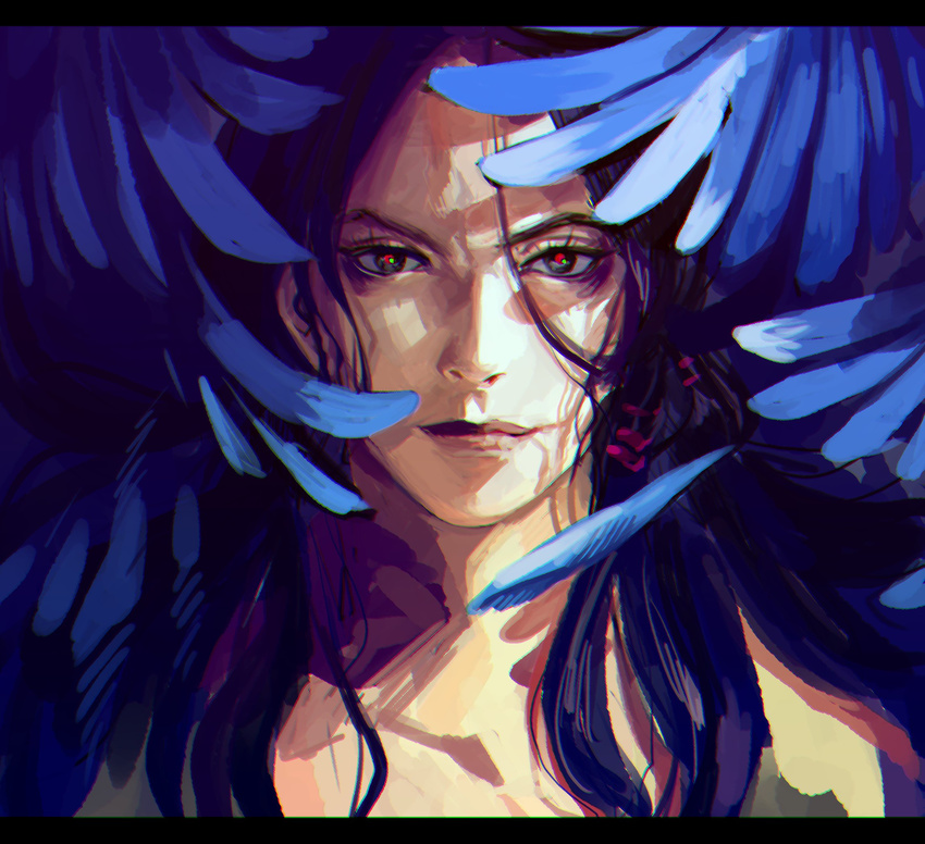 1boy bad_id bad_twitter_id black_eyes hiding highres illuso jojo_no_kimyou_na_bouken letterboxed long_hair male_focus meron_nouka portrait purple_hair realistic red-eye_effect shade solo