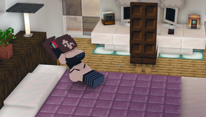 bed big_breasts bubble_butt cleavage femscrub_(somescrub) game_mod laying_down minecraft mod somescrub thong wide_hips