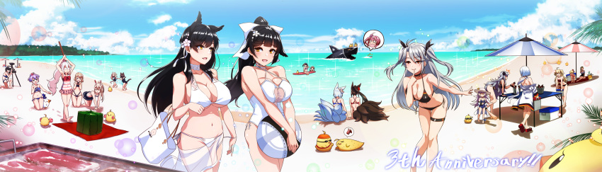 6+girls absurdres admiral_hipper_(azur_lane) animal_ears ark_royal_(azur_lane) ark_royal_(coast_watcher)_(azur_lane) atago_(azur_lane) atago_(summer_march)_(azur_lane) ayanami_(azur_lane) azur_lane beach bikini black_bikini black_choker black_hair black_one-piece_swimsuit blonde_hair blush bow breasts brown_eyes casual_one-piece_swimsuit choker cleavage commentary_request criss-cross_halter cross day extra_ears flag_print flower german_flag_bikini graf_zeppelin_(azur_lane) graf_zeppelin_(beachside_urd)_(azur_lane) grey_hair hair_between_eyes hair_flower hair_ornament hairbow halterneck highres hood_(azur_lane) hood_(lady_of_the_shining_sun)_(azur_lane) iron_cross kagiyama_(clave) kisaragi_(azur_lane) laffey_(azur_lane) large_breasts long_hair looking_at_viewer manjuu_(azur_lane) mole mole_under_eye multicolored_hair multiple_girls mutsuki_(azur_lane) navel ning_hai_(azur_lane) ning_hai_(summer_hunger)_(azur_lane) official_alternate_costume one-piece_swimsuit outdoors ping_hai_(azur_lane) ping_hai_(summer_vacation)_(azur_lane) ponytail prince_of_wales_(azur_lane) prince_of_wales_(sun_shining_upon_windsor)_(azur_lane) prinz_eugen_(azur_lane) prinz_eugen_(unfading_smile)_(azur_lane) ribbon san_diego_(azur_lane) side-tie_bikini_bottom sideboob smile stomach streaked_hair sunglasses swimsuit takao_(azur_lane) takao_(beach_rhapsody)_(azur_lane) thigh_strap thighs tirpitz_(azur_lane) tirpitz_(snow-melting_summer)_(azur_lane) two_side_up underboob very_long_hair white_bikini white_bow white_hair white_one-piece_swimsuit z23_(azur_lane) z46_(azur_lane) z46_(her_first_summer)_(azur_lane)