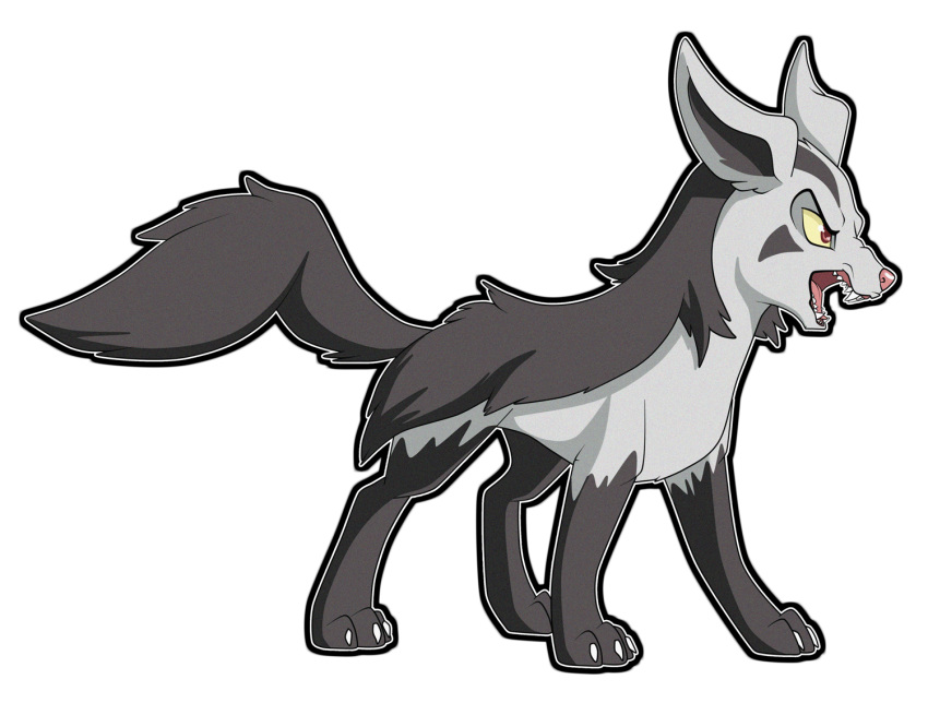 ambiguous_gender angry back_tuft black_body black_fur black_tail butt_tuft fangs feral fur generation_3_pokemon grey_body grey_ears grey_fur leg_markings markings mightyena milk-jug narrowed_eyes nintendo open_mouth pokemon pokemon_(species) side_view socks_(marking) solo tail teeth tuft