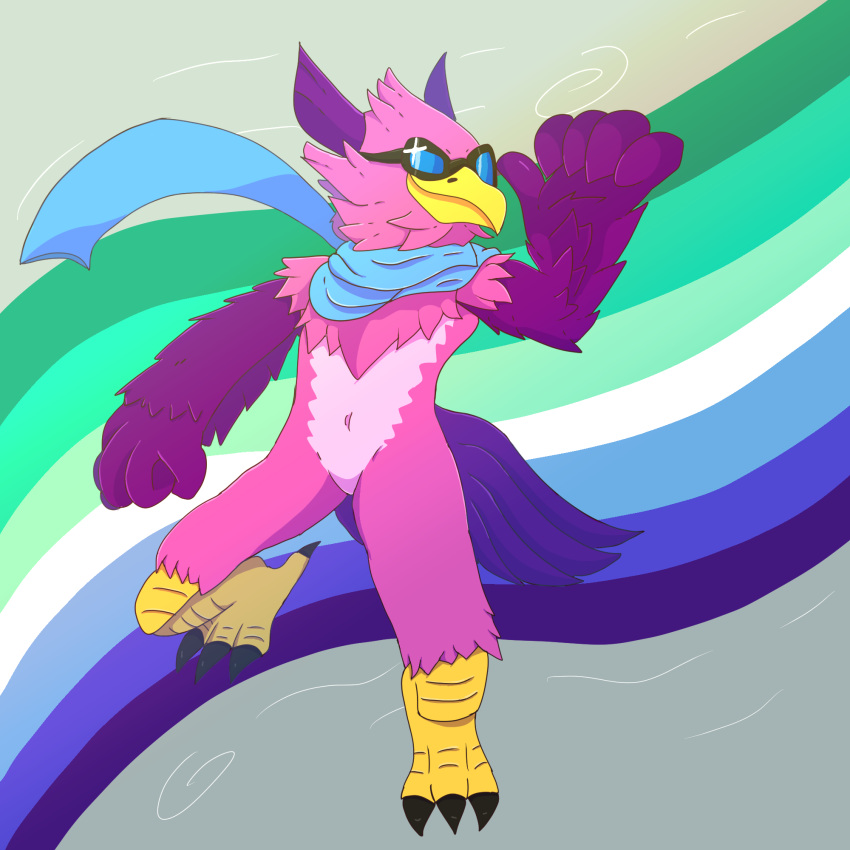 1:1 avian bird eyewear feet goggles hi_res male mlm/nblm_pride_colors purple_body purple_wings rivals_of_aether scarf shrouded_tiger solo talons toes wings wrastor