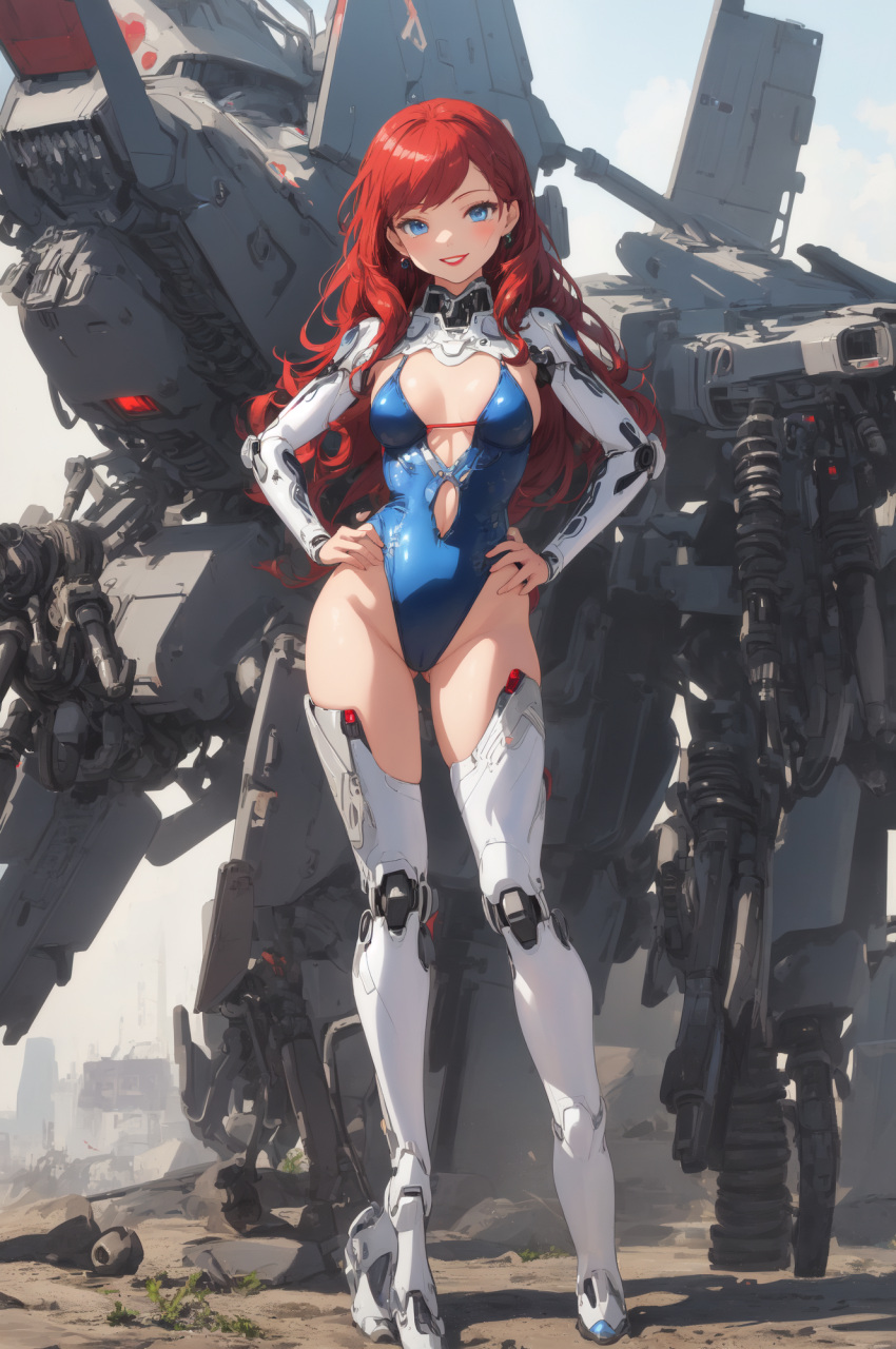 ai-generated confident heroic highleg highres makeup mecha non-web_source original pilot robot smile