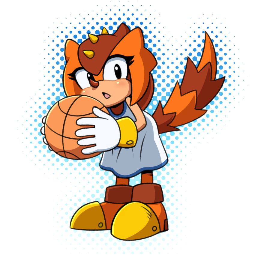 anthro ball basketball_(ball) black_eyes brown_nose brown_tail classic_sonic_(universe) clothing countershading eyelashes female footwear girdled_lizard glistening glistening_eyes gloves handwear hi_res holding_basketball hyoumaru lizard looking_at_viewer open_mouth orange_body orange_clothing orange_footwear orange_scales orange_shoes orange_tail oversized_clothing oversized_shirt oversized_topwear pointy_nose reptile scales scalie sega shirt shoes solo sonic_superstars sonic_the_hedgehog_(series) spikes sungazer_(lizard) tail tan_arms tan_body tan_countershading tan_skin topwear trip_the_sungazer two_tone_tail white_clothing white_gloves white_handwear white_shirt white_topwear yellow_spikes