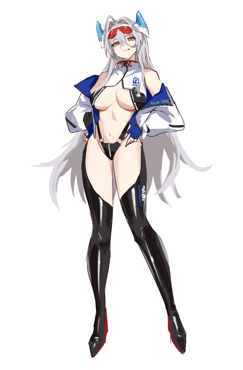 absurdres azur_lane breasts cleavage cola-alter female hair_between_eyes hair_intakes hakuhou_(azur_lane) highres huge_breasts long_hair looking_at_viewer race_queen solo tagme very_long_hair white_hair yellow_eyes