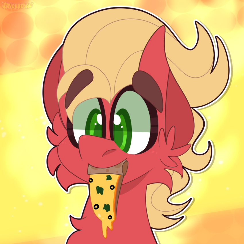 1:1 blonde_hair earth_pony equid equine eyebrows food food_in_mouth fur hair hasbro hi_res horse male mammal mlp_g5 my_little_pony my_little_pony:_a_new_generation pizza pizza_slice pony red_body red_fur saveraedae slice_of_pizza solo sprout_cloverleaf_(mlp) thick_eyebrows