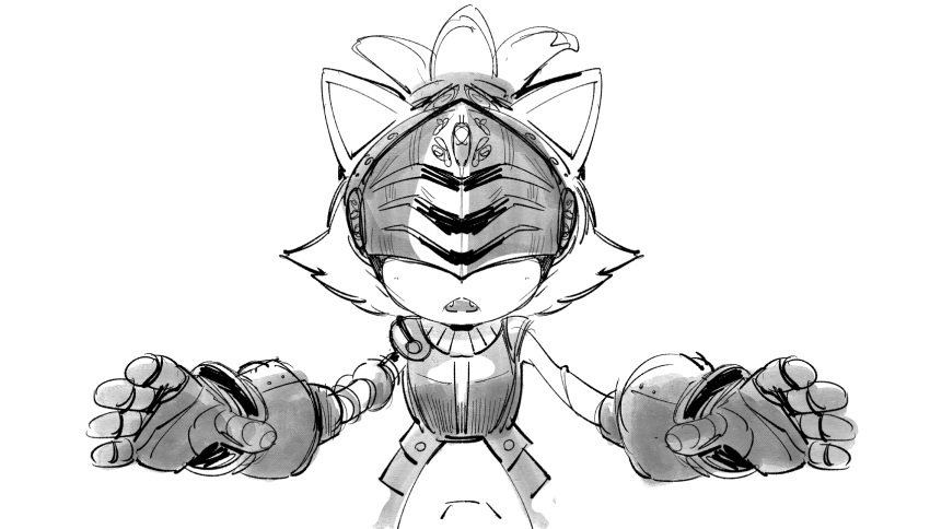 2020 5_fingers anthro armor ballad-of-gilgalad biped clothing digital_media_(artwork) domestic_cat felid feline felis female fingers front_view fur gauntlets gloves greyscale hair handwear hi_res knight mammal mask monochrome open_mouth plate_armor ponytail sega simple_background sir_percival_(sonic_and_the_black_knight) solo sonic_and_the_black_knight sonic_storybook_series sonic_the_hedgehog_(series) standing teeth warrior white_background