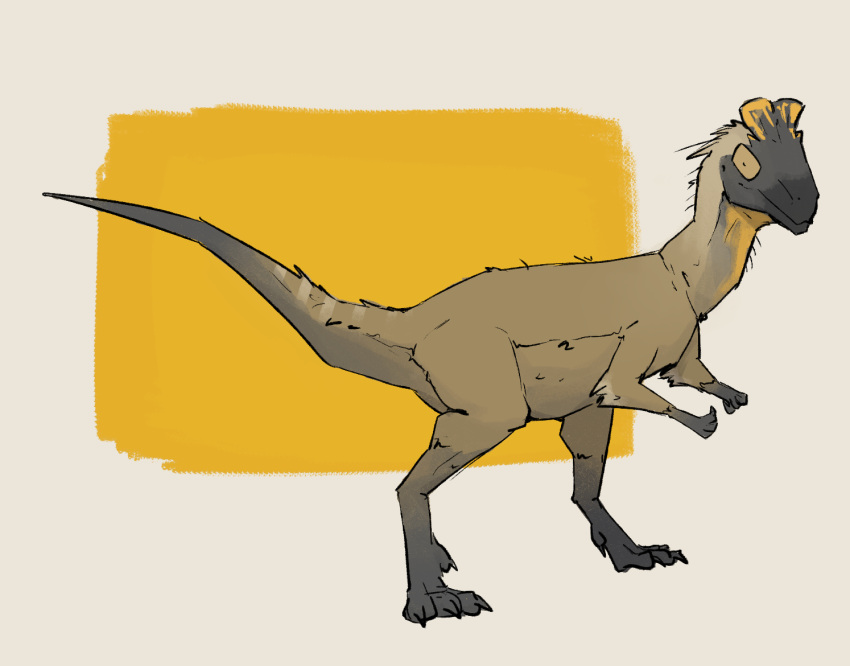 2023 ambiguous_gender biped cryolophosaurus digital_media_(artwork) digitigrade dinosaur extinct feral full-length_portrait multicolored_body nude portrait prehistoric_species reptile scalie side_view simple_background solo standing theropod zagz