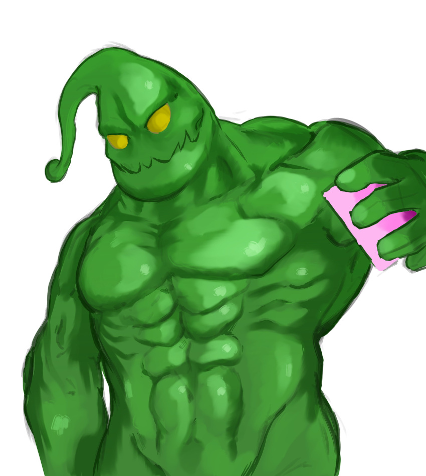 abs absurd_res blob_creature goo_creature green_body hi_res holding_object league_of_legends looking_at_viewer male no_pupils nyanhan riot_games simple_background solo tencent white_background zac_(lol)