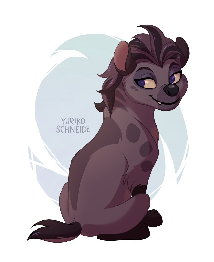 ass disney fangs female feral half-closed_eyes hi_res hyena jasiri_(the_lion_guard) looking_aside looking_back mammal narrowed_eyes short_tail simple_background sitting smile solo spotted_hyena tail teeth the_lion_guard the_lion_king yurikoschneide