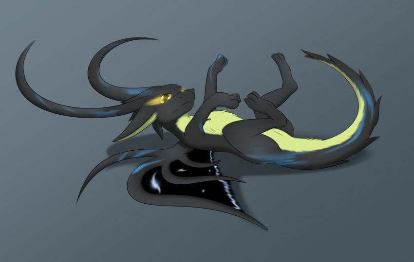 4_ears black_body black_fur blue_body blue_fur dragon feral fur furred_dragon furred_scalie giru giru_(artist) glowing glowing_eyes horn lying male multi_ear mythological_creature mythological_scalie mythology on_back paws raised_paw scalie solo tail yellow_body yellow_eyes yellow_fur