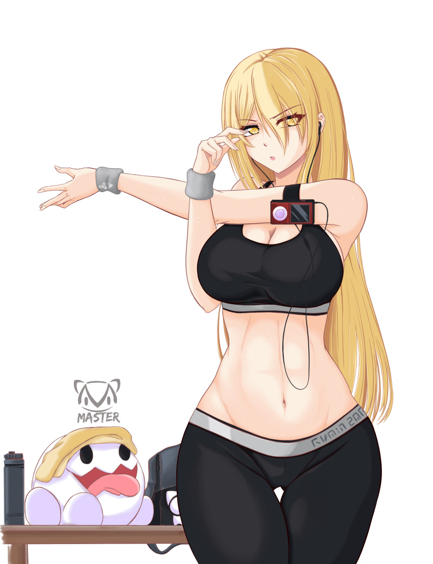 1girls belly_button breasts female female_only geoexe gwain_(gwain_saga) gwain_saga large_breasts martin_the_master solo sports_bra stretching tank_top thick_thighs thigh_gap yoga_pants