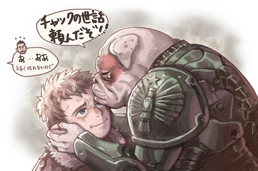 1boy animification bad_id bad_pixiv_id blue_eyes bulldog cheek_squash chibi chibi_inset chuck_hansen hercules_hansen michenjomo pacific_rim translation_request