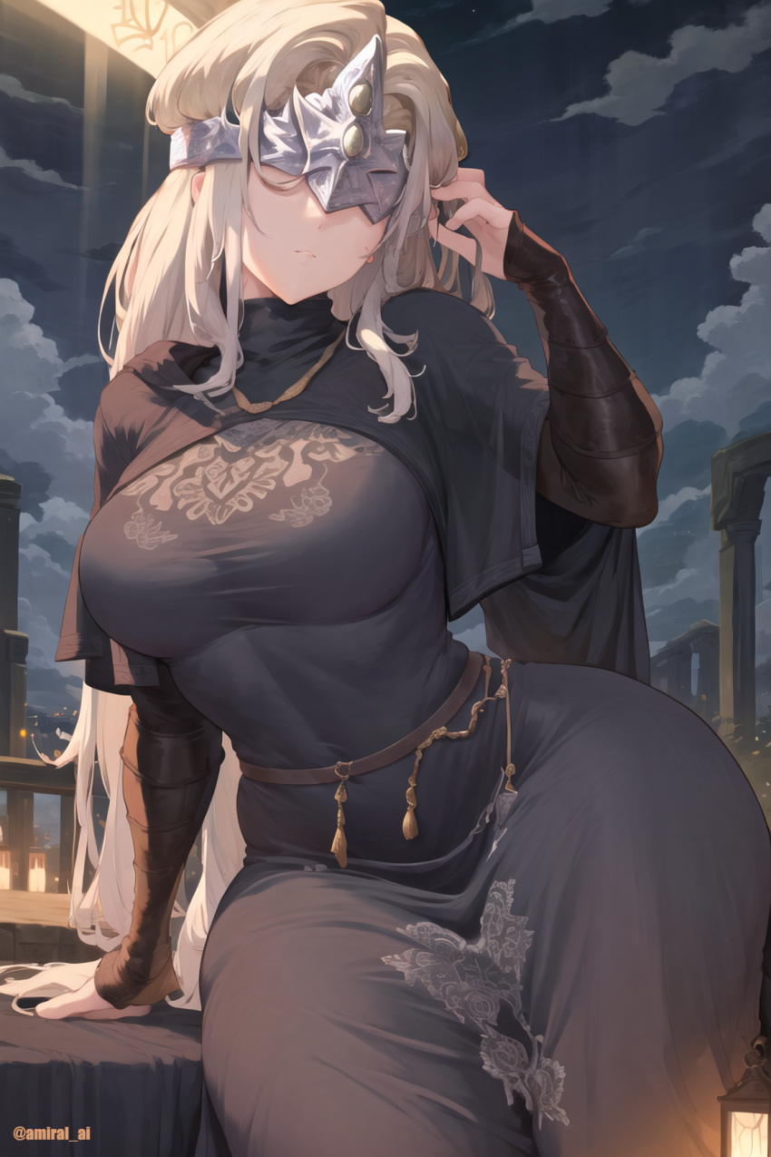 1girls ai_generated amiral_ai black_clothing blonde_hair breasts clothed dark_souls dark_souls_3 female fire_keeper fromsoftware hips huge_breasts light-skinned_female light_skin long_hair mask slim_waist thick_thighs thighs wide_hips