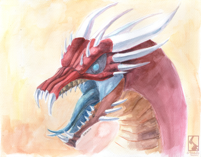 2015 ambiguous_gender dragon feral hi_res mythological_creature mythological_scalie mythology open_mouth painting_(artwork) reptile scales scalie solo teeth tongue tongue_out traditional_media_(artwork) valentinapaz watercolor_(artwork)