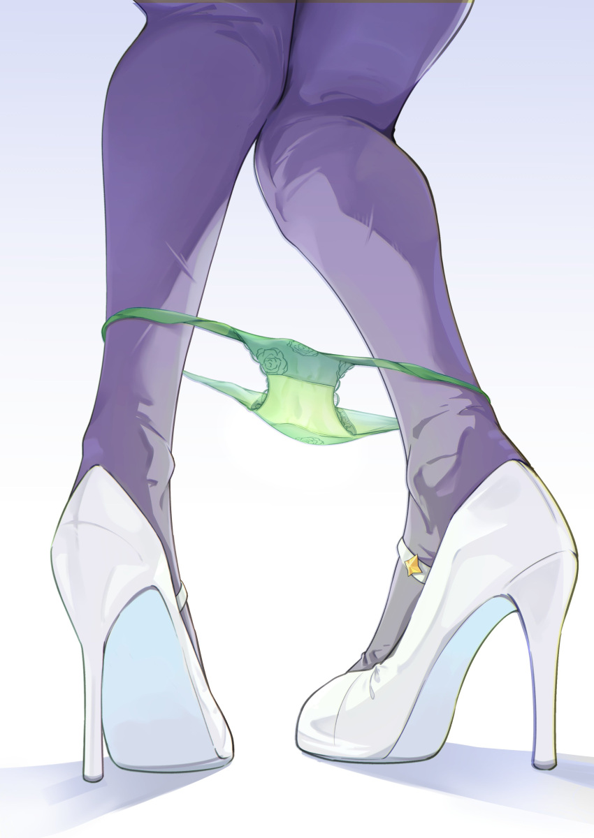 absurdres black_pantyhose boots commentary english_commentary feet female foot_focus high_heel_boots high_heels highres legs muda8021 panties panties_around_ankles panty_pull pantyhose silence_suzuka_(umamusume) solo thighhighs umamusume underwear yonemochi_yume