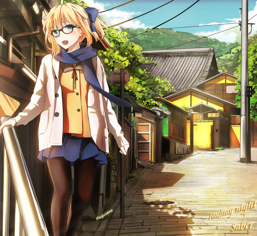 fate/stay_night landscape magicians megane pantyhose saber