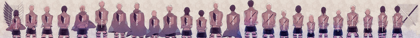 6+boys 6+girls 846kazuya absurdres annie_leonhart arm_behind_back armin_arlert auruo_bossard bertolt_hoover black_hair bottle cape character_name clenched_hand commentary_request connie_springer cowboy_shot crossed_swords dita_ness emblem erd_gin eren_yeager erwin_smith facing_away from_behind gelgar_(shingeki_no_kyojin) gunter_shulz hange_zoe highres holding ilse_langner jacket jean_kirstein krista_lenz levi_(shingeki_no_kyojin) lineup long_sleeves marco_bott mikasa_ackerman mike_zakarius multiple_boys multiple_girls nanaba notebook pants paradis_military_uniform petra_ral photoshop_(medium) ponytail reiner_braun sasha_blouse shingeki_no_kyojin short_hair survey_corps_(emblem) sword thomas_(shingeki_no_kyojin) training_corps_(emblem) weapon white_pants wide_image wing_print ymir_(shingeki_no_kyojin)