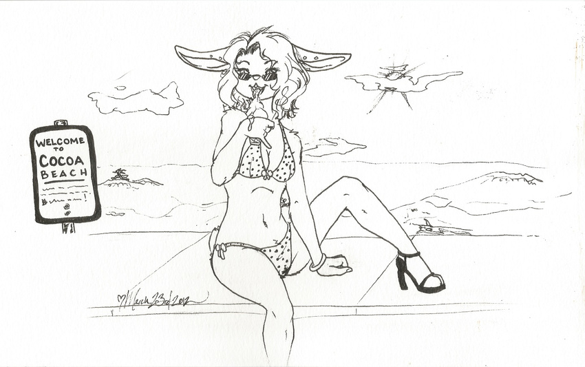 beach bikini clothing cloud cocoa dessert female florida food footwear foxielove high_heels ice_cream lagomorph leporid licking looking_at_viewer mammal navel rabbit seaside shoes sitting solo sun swimwear tight_clothing tongue tongue_out wave