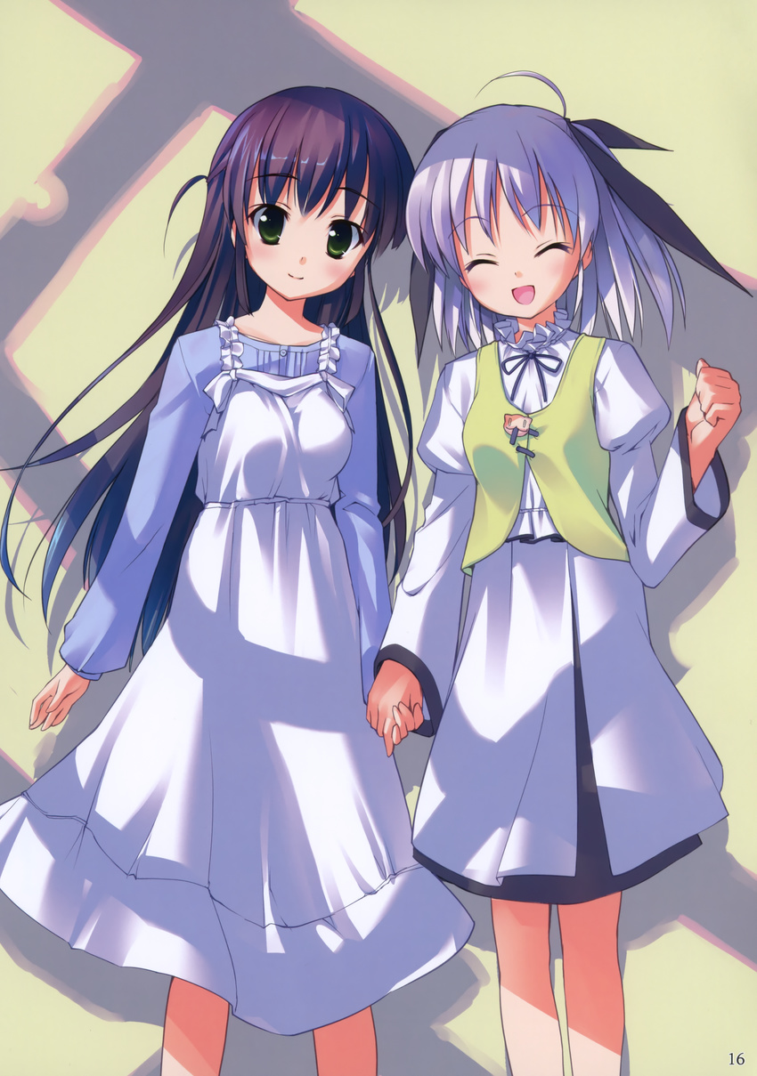 2girls :d absurdres character_request closed_eyes dress highres holding_hands looking_at_viewer multiple_girls ooizumi_mai open_mouth real_imouto_ga_iru_ooizumi-kun_no_baai smile takoyaki_(roast)