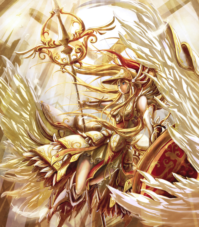 armor armored_dress bad_id bad_pixiv_id blonde_hair female hatomune6 highres long_hair lord_of_vermilion photoshop_(medium) solo valkyrie valkyrie_(lord_of_vermilion) wings