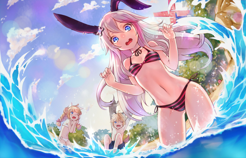 animal_ears aura_kingdom bikini_top bunny_ears cynthia_(aura_kingdom) gretel_(aura_kingdom) hansel_(aura_kingdom) horns shennai_misha swimsuits tail wet