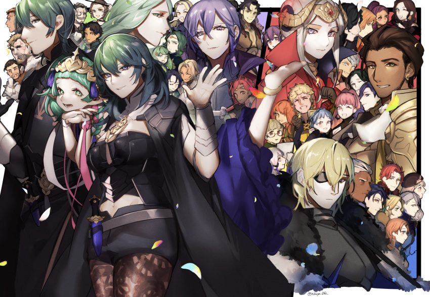 6+boys 6+girls alois_rangeld annette_fantine_dominic ashe_ubert balthus_von_albrecht bernadetta_von_varley blue_eyes blue_hair braid breasts byleth_(female)_(fire_emblem) byleth_(fire_emblem) byleth_(male)_(fire_emblem) caspar_von_bergliez catherine_(fire_emblem) claude_von_riegan closed_mouth constance_von_nuvelle cyril_(fire_emblem) dark-skinned_female dark-skinned_male dark_skin dedue_molinaro dimitri_alexandre_blaiddyd dorothea_arnault edelgard_von_hresvelg english_commentary everyone felix_hugo_fraldarius ferdinand_von_aegir fire_emblem fire_emblem:_three_houses flayn_(fire_emblem) frown gilbert_pronislav green_eyes green_hair hair_between_eyes hair_ornament hair_ribbon hanneman_von_essar hapi_(fire_emblem) highres hilda_valentine_goneril hubert_von_vestra ignatz_victor ingrid_brandl_galatea jeralt_reus_eisner leonie_pinelli linhardt_von_hevring long_hair long_sleeves looking_at_viewer lorenz_hellman_gloucester lysithea_von_ordelia manuela_casagranda marianne_von_edmund medium_hair mercedes_von_martritz multiple_boys multiple_girls navel one_eye_closed open_mouth pantyhose petra_macneary pointy_ears raphael_kirsten rhea_(fire_emblem) ribbon ribbon_braid seinikuten serious seteth_(fire_emblem) shamir_nevrand smile sothis_(fire_emblem) sylvain_jose_gautier tiara twin_braids waving yuri_leclerc