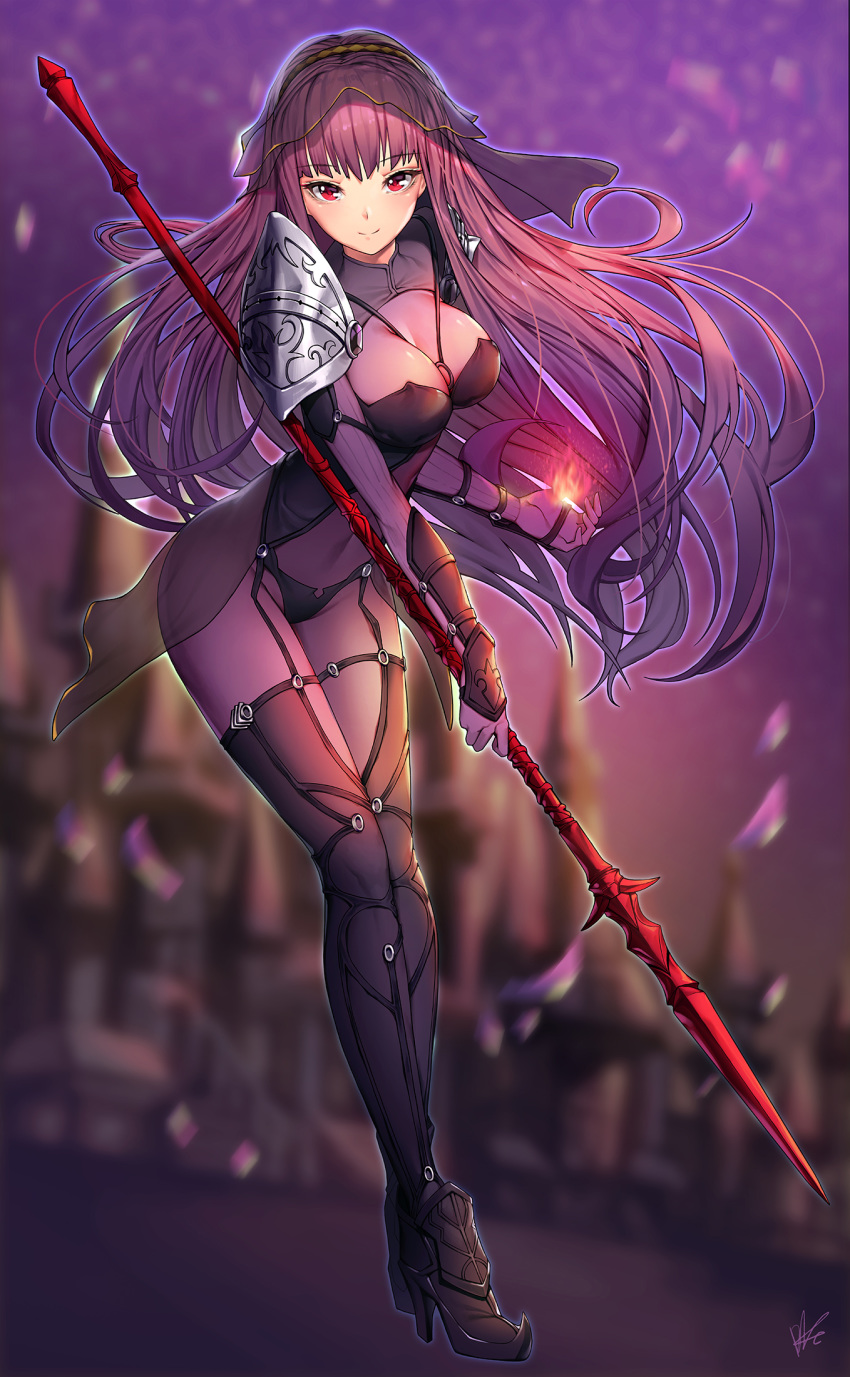 bodysuit fate/grand_order heels lee_seok_ho scathach_(fate/grand_order) weapon