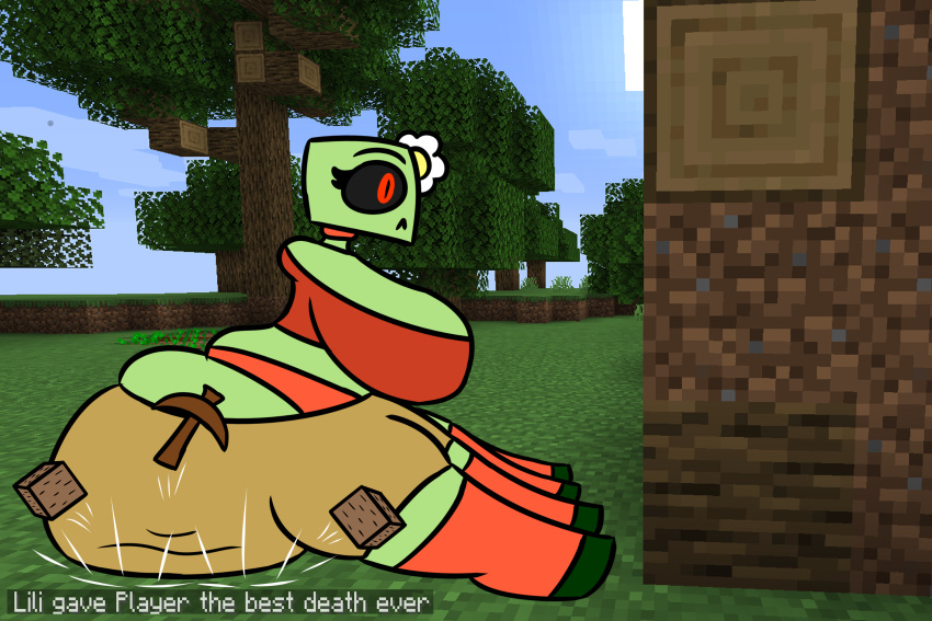 accidental_buttcrush baws_(artist) big big_ass big_breasts big_butt butt_crush creeper creeper_(minecraft) creeper_girl facesitting fat_ass green_skin huge_ass huge_breasts minecraft shorts thick_ass thick_thighs video_games