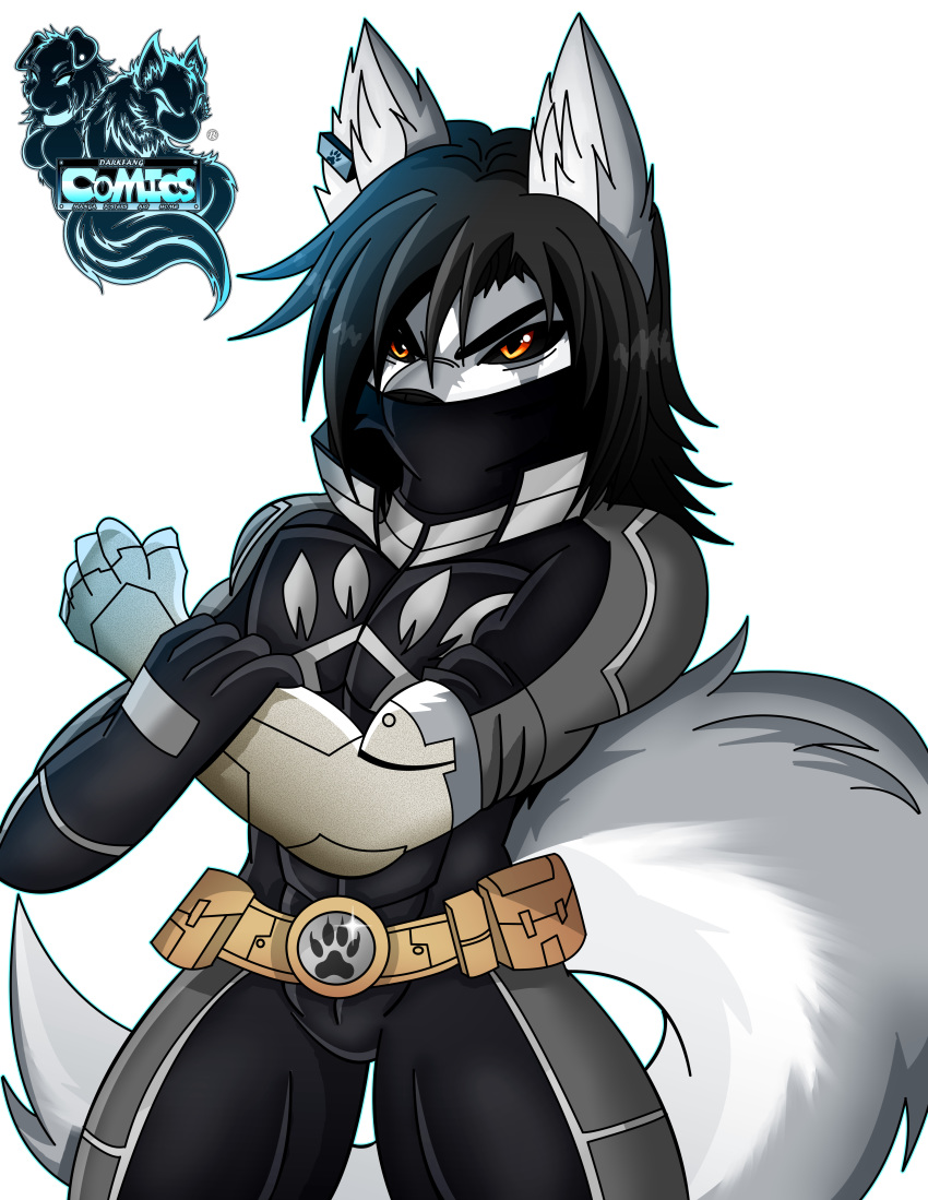 absurd_res alpha_channel anthro black_hair canid canine canis clothed clothing darkfang100 darkfangcomics fur grey_body grey_fur hair hi_res hunter_silva male mammal orange_eyes simple_background solo stealth_the_series transparent_background wolf