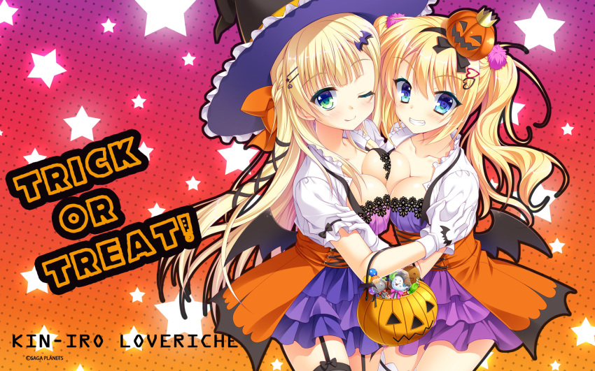 breasts cleavage dress halloween hontani_kanae kin'iro_loveriche kisaki_reina saga_planets stockings sylvia_le_cruzcrown_sorfilege_sisua tagme thighhighs toranosuke wings witch