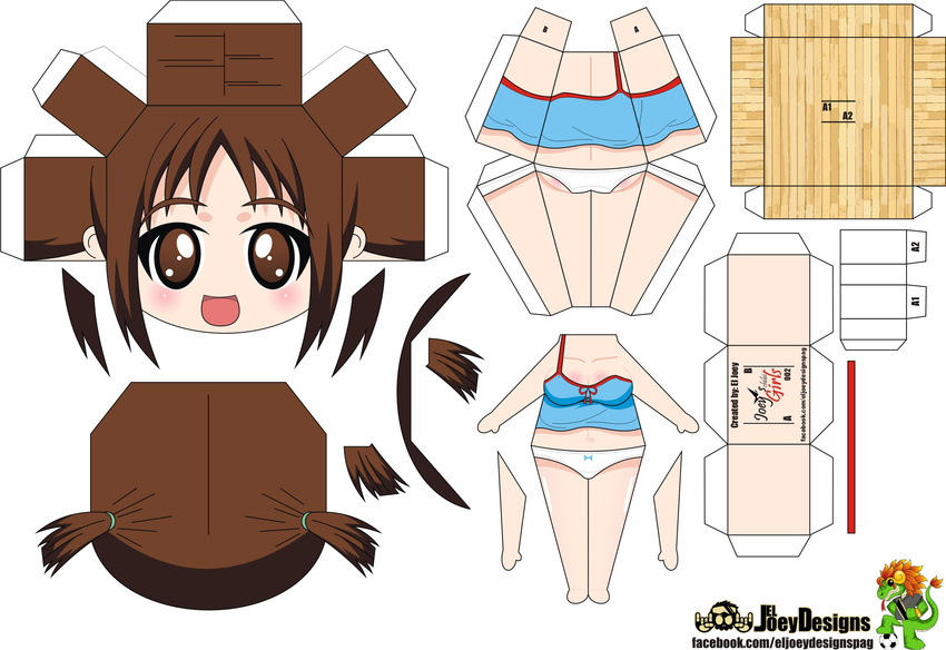 :d artist_name brown_eyes brown_hair chibi commentary_request el_joey female highres hinako_(issho_ni_training) issho_ni_training open_mouth panties paper_cutout smile solo twintails underwear watermark web_address