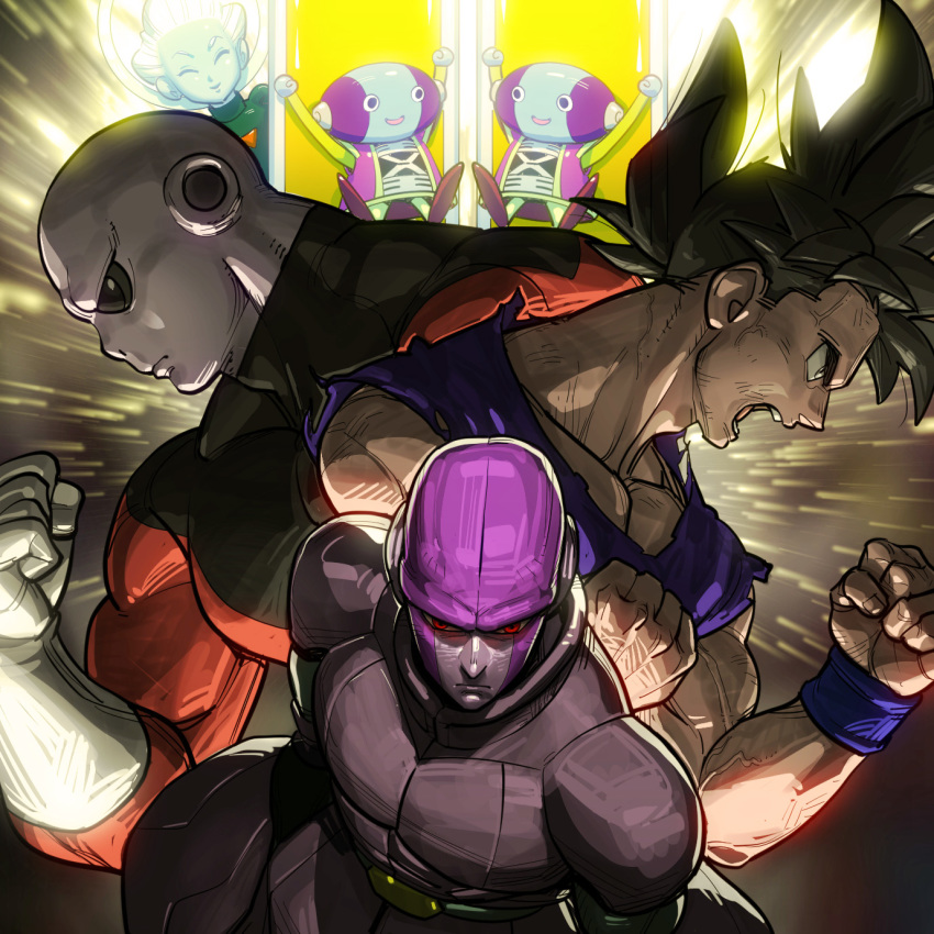 6+boys :d ^_^ alien arms_up black_eyes black_hair blue_skin clenched_hands closed_eyes colored_skin commentary_request daishinkan dragon_ball dragon_ball_super expressionless frown gloves happy highres hit_(dragon_ball) jiren looking_at_another looking_away male_focus multiple_boys open_mouth pride_trooper_uniform red_eyes serious short_hair smile son_goku spiked_hair supobi throne white_hair wristband zen'ou_(dragon_ball)