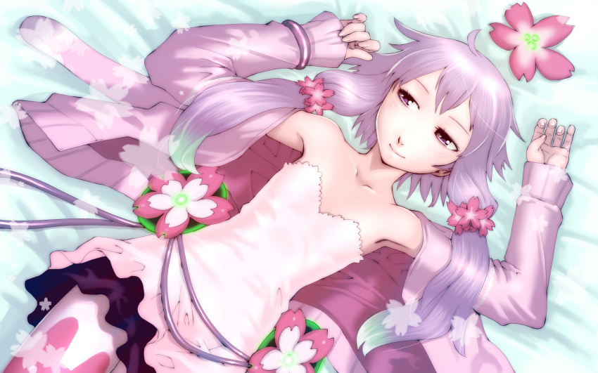 closed_mouth collarbone dress female flower hair_flower hair_ornament highres jacket long_hair pantyhose purple_eyes purple_hair purple_pantyhose short_hair_with_long_locks sidelocks smile solo soon_(c-u-soon) vocaloid yuzuki_yukari yuzuki_yukari_(onn)