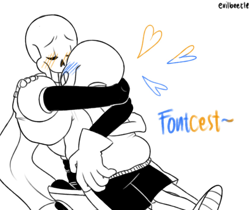 6:5 animated_skeleton blush bone brother_(lore) brothers_(lore) closed_eyes clothing duo english_text evilbeetle heart_symbol hi_res hug humanoid incest_(lore) kissing male male/male not_furry papyrus_(undertale) sans_(undertale) sibling_(lore) simple_background skeleton smile text undead undertale undertale_(series) white_background