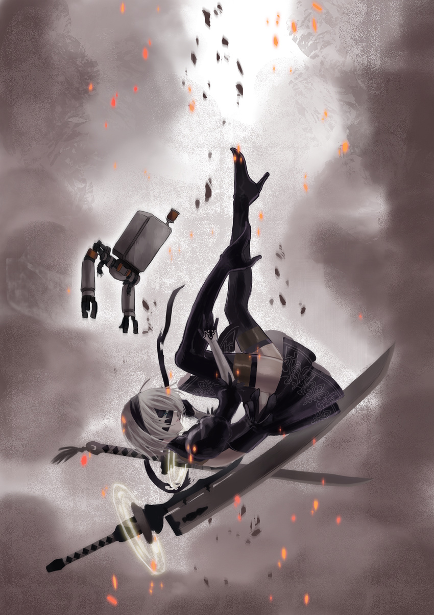 dress heels mikasa nier_automata sword thighhighs yorha_no.2_type_b