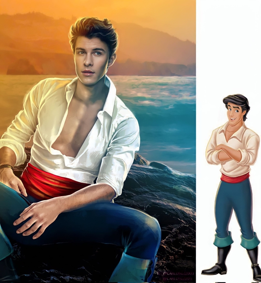 carlos_gzz caucasian caucasian_male celebrity disney disney_prince in_character male male_only muscles muscular muscular_male musician ocean outdoors outside prince_eric shawn_mendes smooth_chest smooth_skin the_little_mermaid