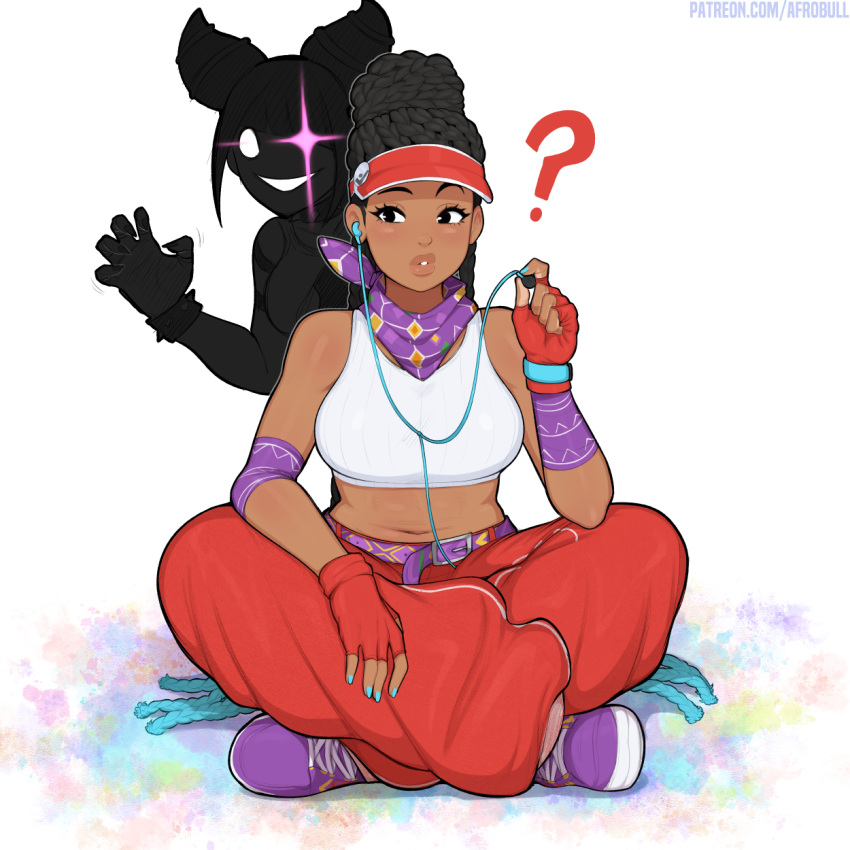 1futa 1girls afrobull asian asian_futanari baggy_pants black_eyes black_hair blue_hair braid braided_hair breasts capcom chocolate_and_vanilla clothed clothing confused cute dark-skinned_female dark_skin duo evil_grin female fingerless_gloves fingernails fully_clothed futanari glowing_eyes human imminent_penetration imminent_rape imminent_sex imminent_vaginal implied_futanari juri_han kimberly_jackson korean korean_female listening_to_music shoes sitting street_fighter street_fighter_6 surprise tagme visor_cap watch white_background