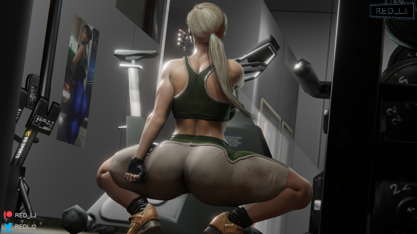 1girls 3d alternate_version_available blender_(software) cassie_cage female female_only fully_clothed gloves gym gym_uniform mortal_kombat mortal_kombat_11 muscle patreon_username red_lj solo tied_hair twitter_username yellow_hair